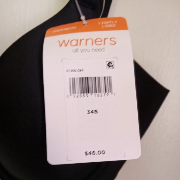 Warners no side effects padded black bra women's size 34 B - Picture 3 of 8